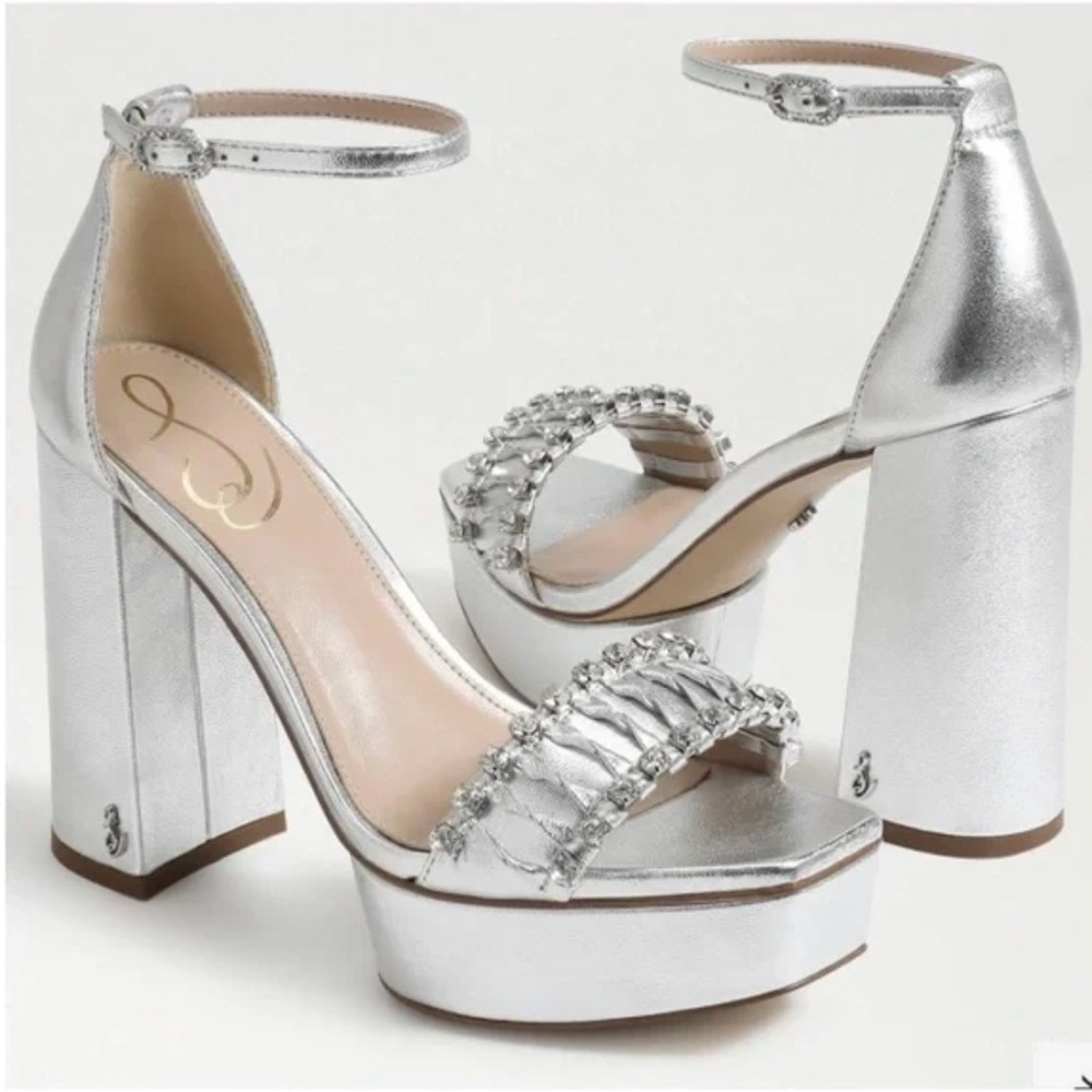 Sam Edelman Ninette Silver Platform Heels Size 7
